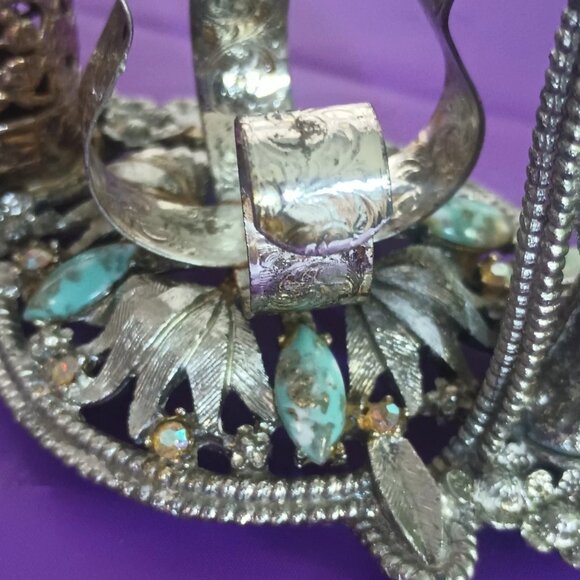 Vintage 60s Sam Fink Vanity Organizer Silver Tone Filigree with Rhinestones MCM - Picture 2 of 15